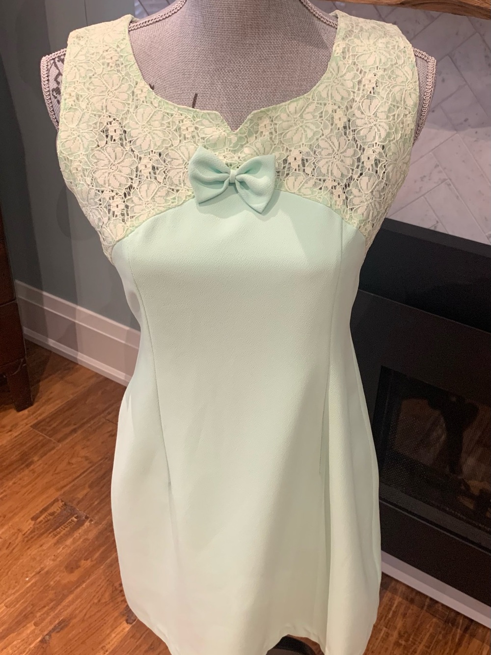 Vintage Mint Lace Yoke Bow Shift Dress